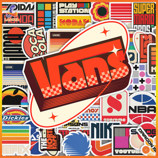 Set 50 cái Sticker Retro Logo chống nước, Hình Dán Logo Thương Hiệu, Decal Retro Brand Logo cute dán vali, laptop