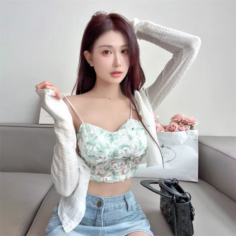 Áo Bra Nữ 2 Dây Hoa 3D Nổi Có Đệm Ngực Trend Mới Softie 7697