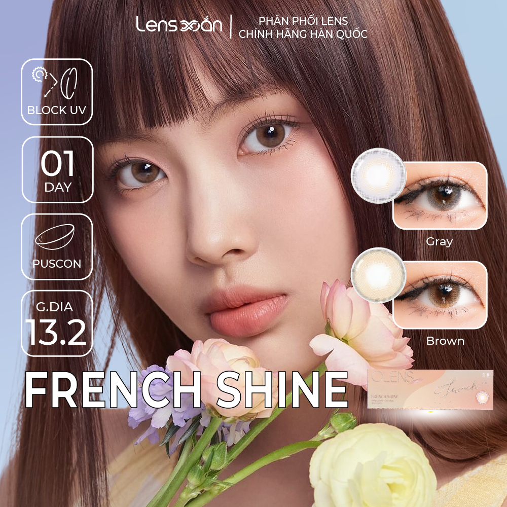 Kính áp tròng 1 ngày LENS XOẮN lens HAERIN NEWJEANS tây xám nâu hiệu ứng OLENS FRENCH SHINE
