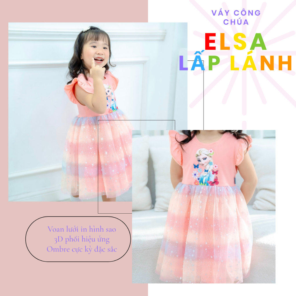 Váy công chúa elsa cho bé gái DORYKIDS đầm elsa đi học cho bé cao cấp đi chơi cho bé tay cánh tiên V3002