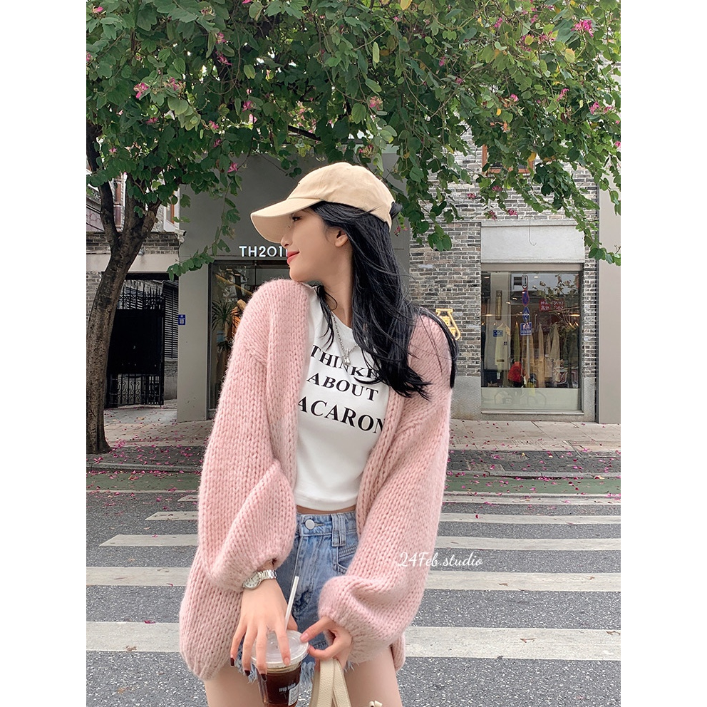 Áo khoác cardigan len mỏng tay bo phong cách vintage Hàn Quốc