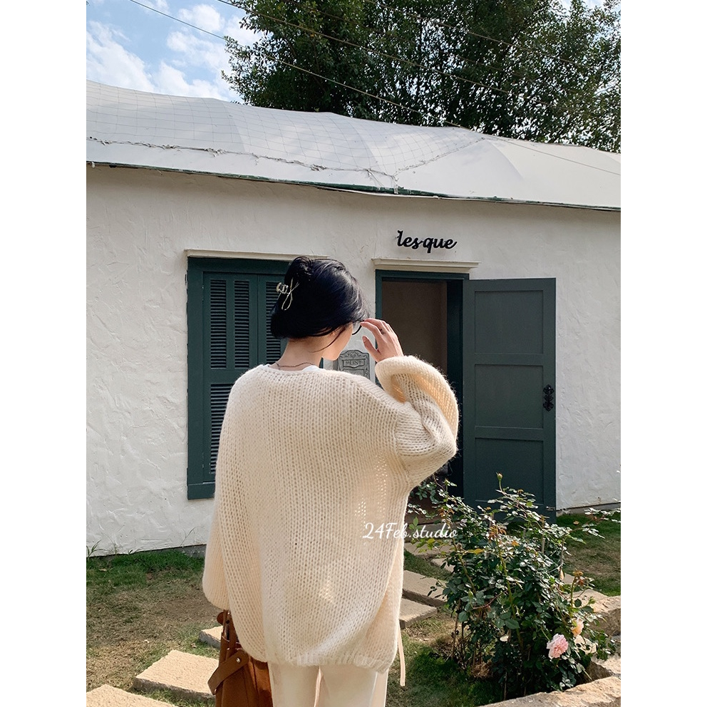 Áo khoác cardigan len mỏng tay bo phong cách vintage Hàn Quốc