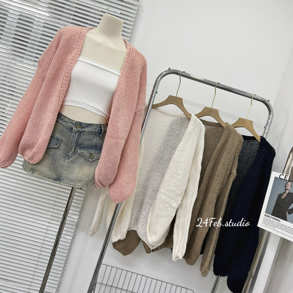 Áo khoác cardigan len mỏng tay bo phong cách vintage Hàn Quốc