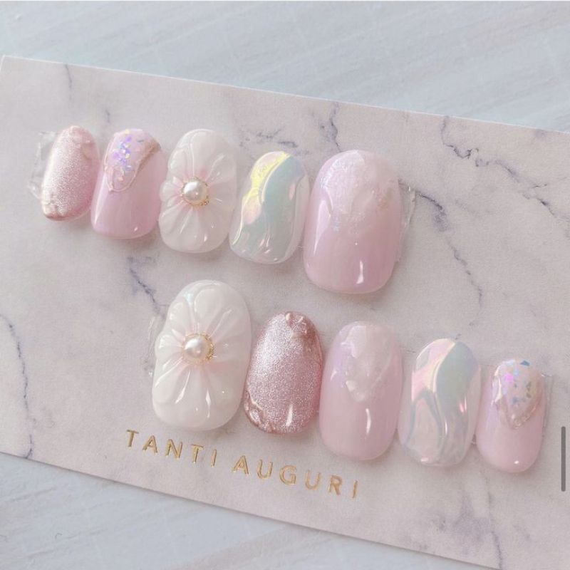 Móng giả_nail box móng thiết kế hoa nổi nhẹ nhàng