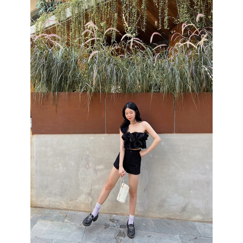 Áo quây xếp nhún 2 tầng voan organza bồng bềnh thiết kế Bonheur Nana Top