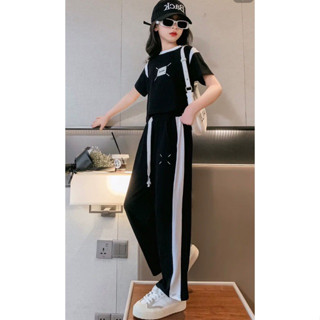 Set bộ bé gái áo croptop quần suông chất tăm lạnh thiết kế sang chảnh cho bé 25-50kg