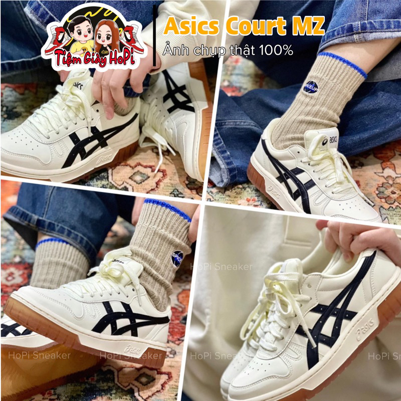 Giày Thể Thao Asics Court Mz CBG Kem Vạch Đen, Trắng Vạch Xám, Phù hợp mọi phong cách | HoPi