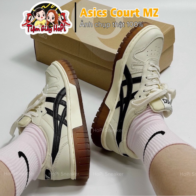 Giày Thể Thao Asics Court Mz CBG Kem Vạch Đen, Trắng Vạch Xám, Phù hợp mọi phong cách | HoPi