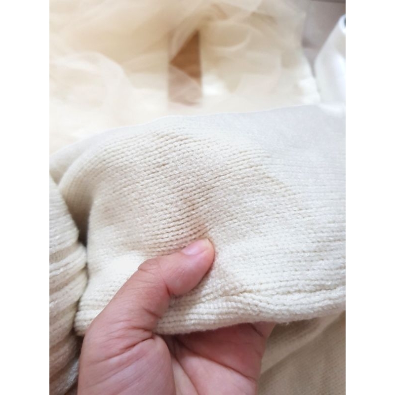 Đầm/Váy len Nhật, tay phồng, trắng ngà , len móc xù, freesize/bigsize, 2hand/used, 9313