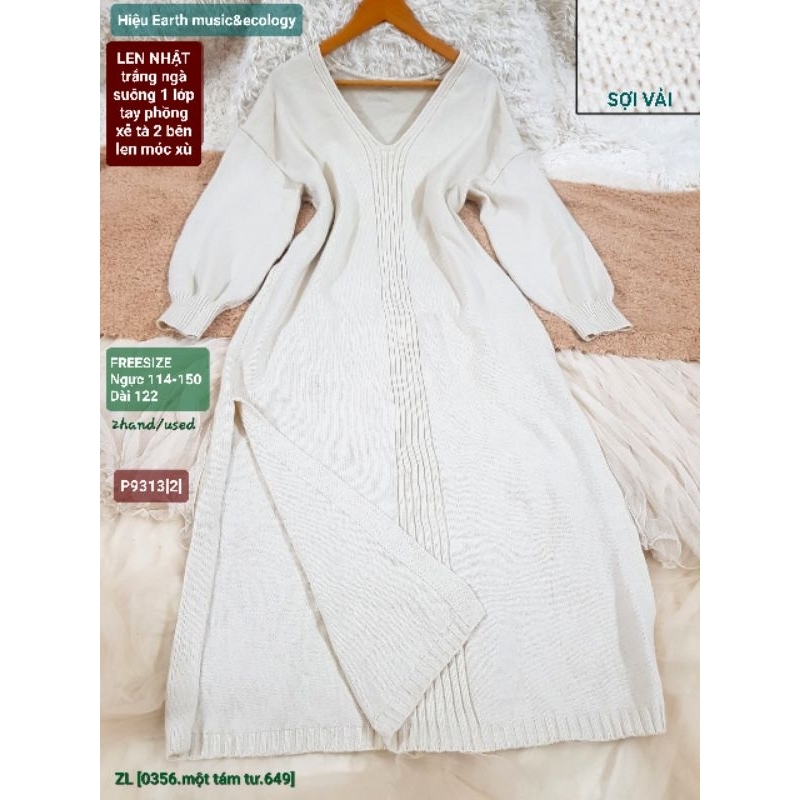 Đầm/Váy len Nhật, tay phồng, trắng ngà , len móc xù, freesize/bigsize, 2hand/used, 9313