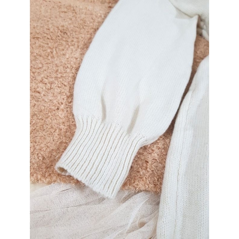 Đầm/Váy len Nhật, tay phồng, trắng ngà , len móc xù, freesize/bigsize, 2hand/used, 9313