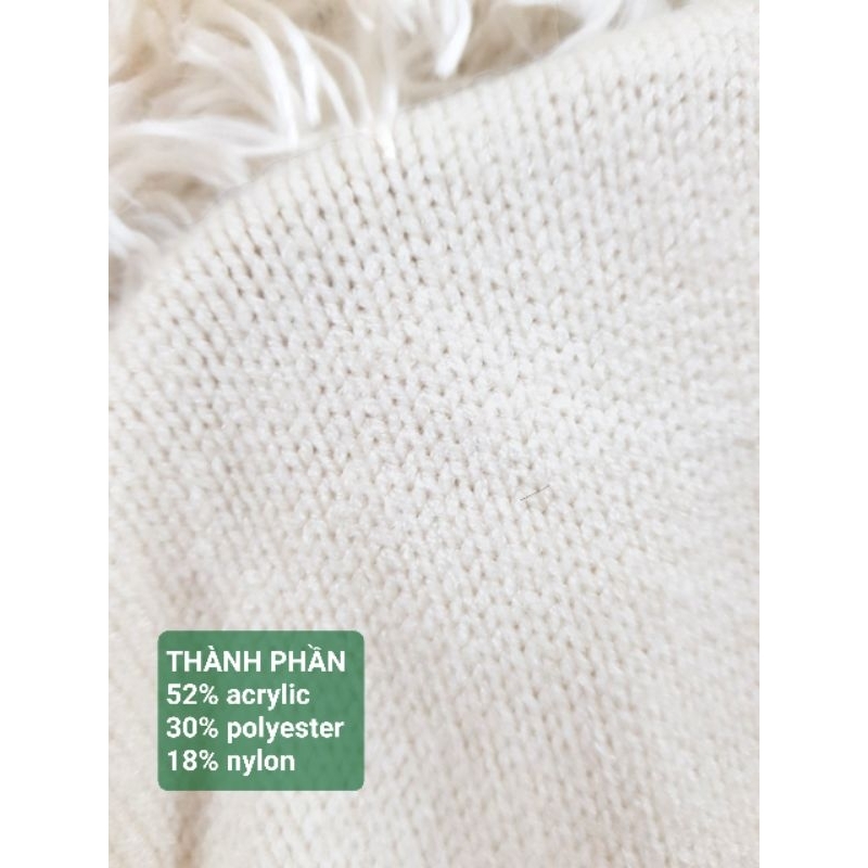 Đầm/Váy len Nhật, tay phồng, trắng ngà , len móc xù, freesize/bigsize, 2hand/used, 9313