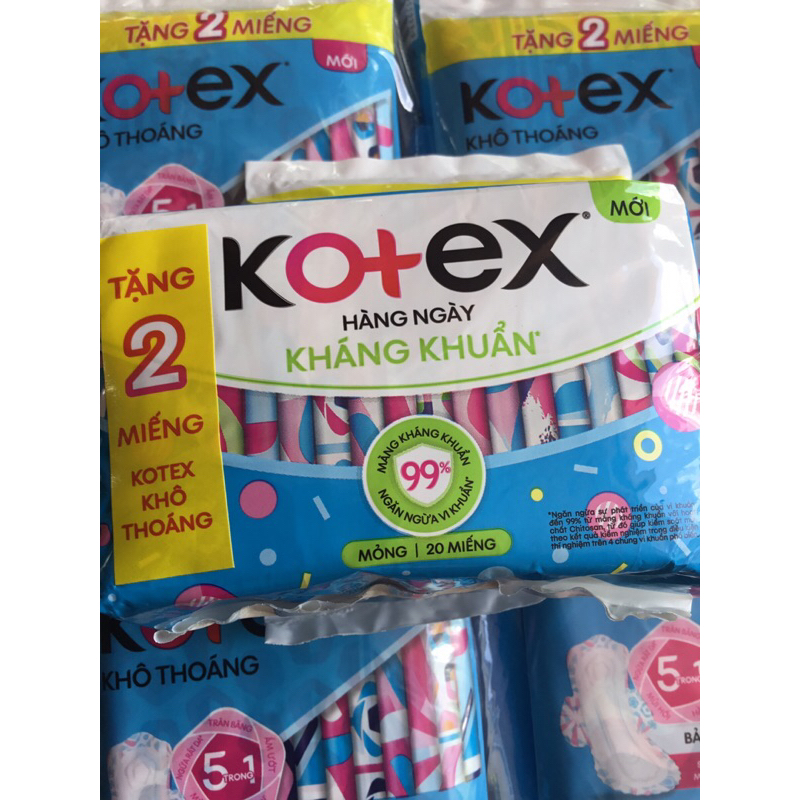 Tặng thêm 2 miếng Khô Thoáng -Combo 2 Gói Băng Vệ Sinh Kotex Hàng Ngày Kháng Khuẩn 20 Miếng