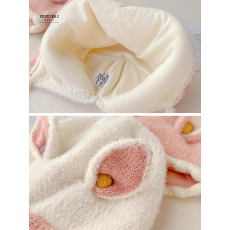 Mũ len mịn sơ sinh tai thỏ cho bé trai bé gái , phù hợp 0-2 tuổi