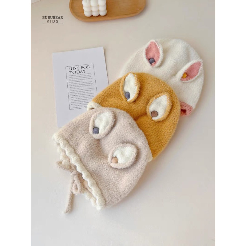 Mũ len mịn sơ sinh tai thỏ cho bé trai bé gái , phù hợp 0-2 tuổi