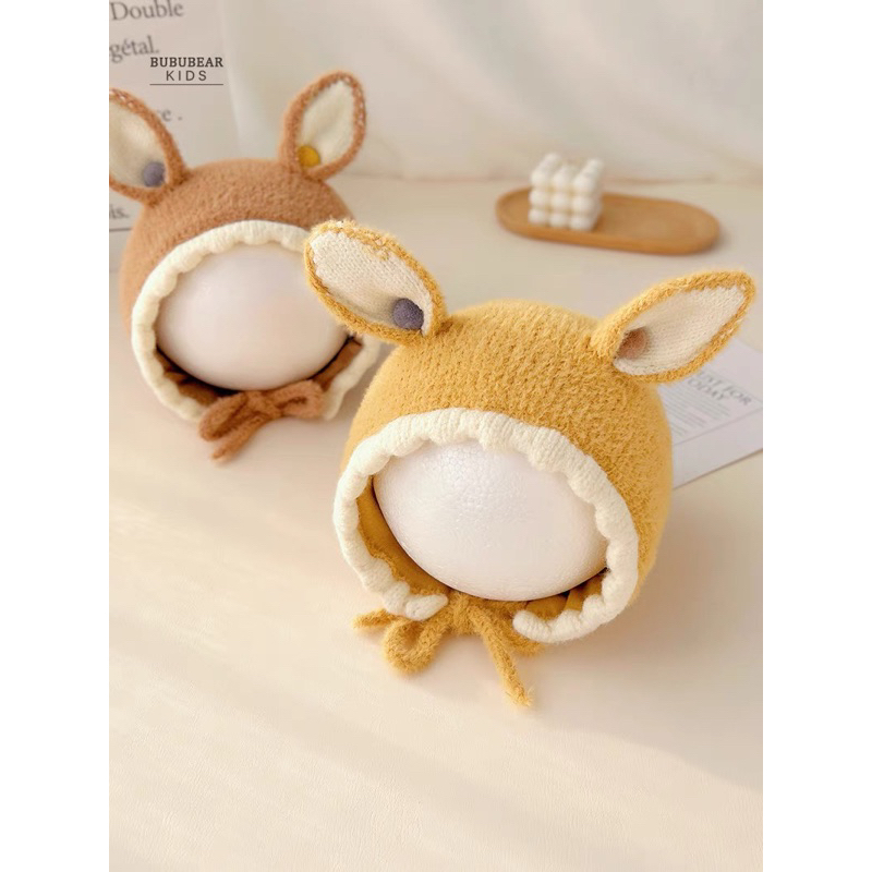 Mũ len mịn sơ sinh tai thỏ cho bé trai bé gái , phù hợp 0-2 tuổi