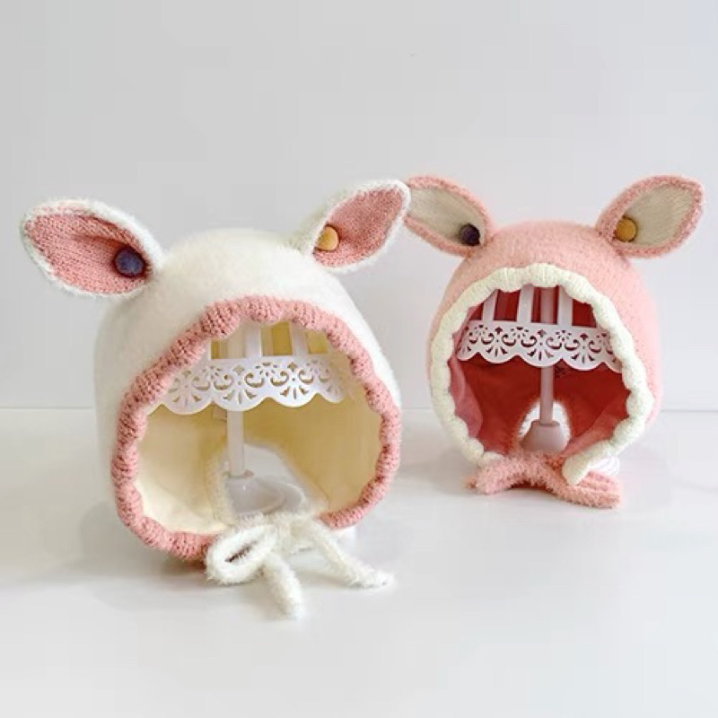 Mũ len mịn sơ sinh tai thỏ cho bé trai bé gái , phù hợp 0-2 tuổi