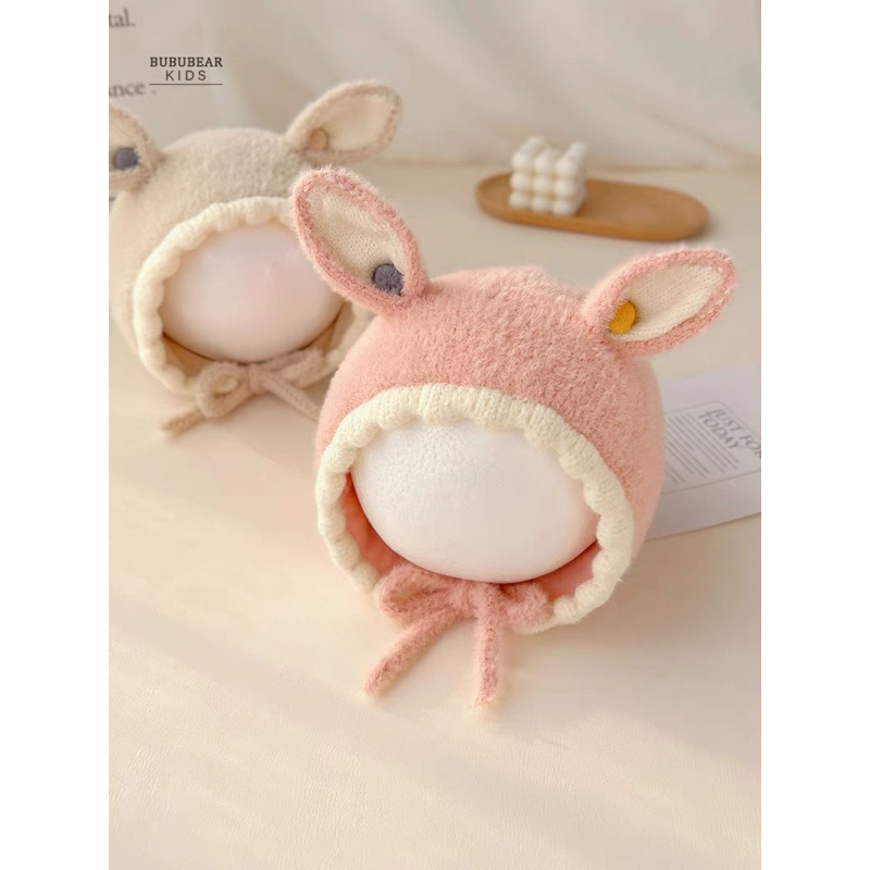 Mũ len mịn sơ sinh tai thỏ cho bé trai bé gái , phù hợp 0-2 tuổi