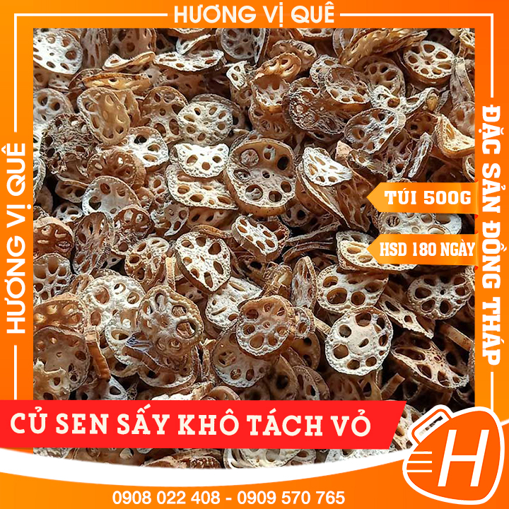 Củ Sen Sấy Khô Tách Vỏ - Túi 500g - Đặc Sản Đồng Tháp