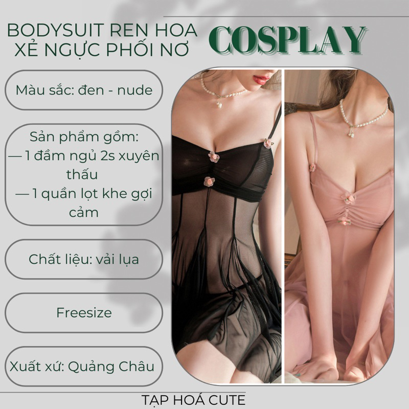 VÁY NGỦ XUYÊN THẤU PHỐI HOA - VÁY NGỦ SEXY XUYÊN THẤU KÈM QUẦN LÓT - TẠP HOÁ CUTE