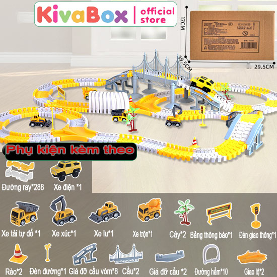 Bộ lắp ghép đường ray ô tô, tàu hỏa chạy tự động, đồ chơi trẻ em phát triển trí tuệ, KivaBox, 476 chi tiết