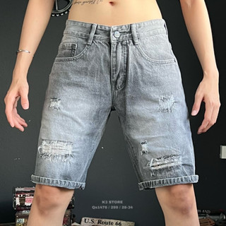 Quần short jean màu xám mạng chỉ rách nhiều chỗ chi tiết như hình QS1476 K3 STORE