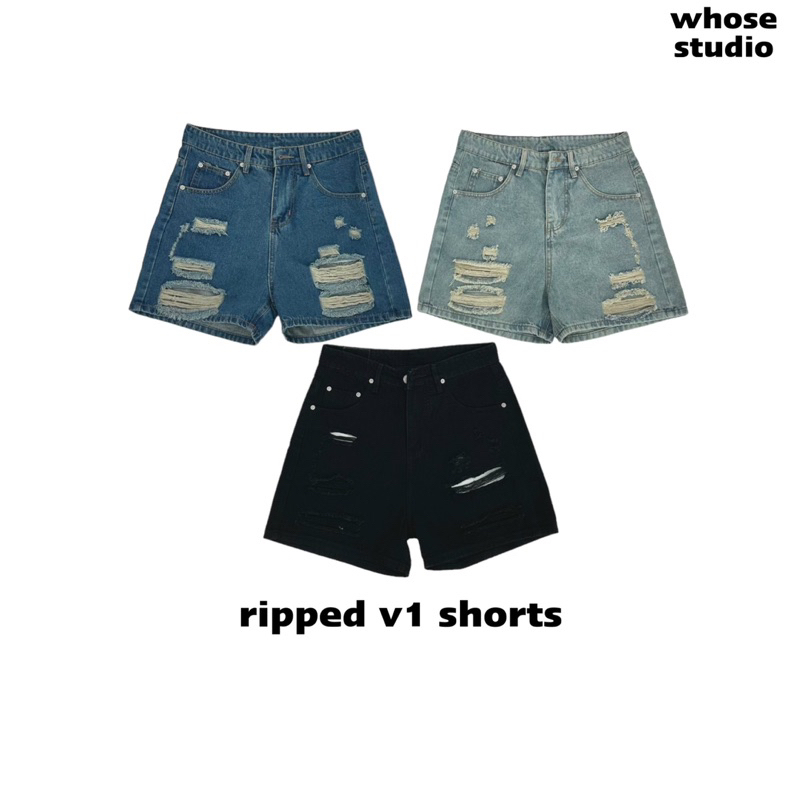 RIPPED V1 SHORTS - quần short jeans trên gối