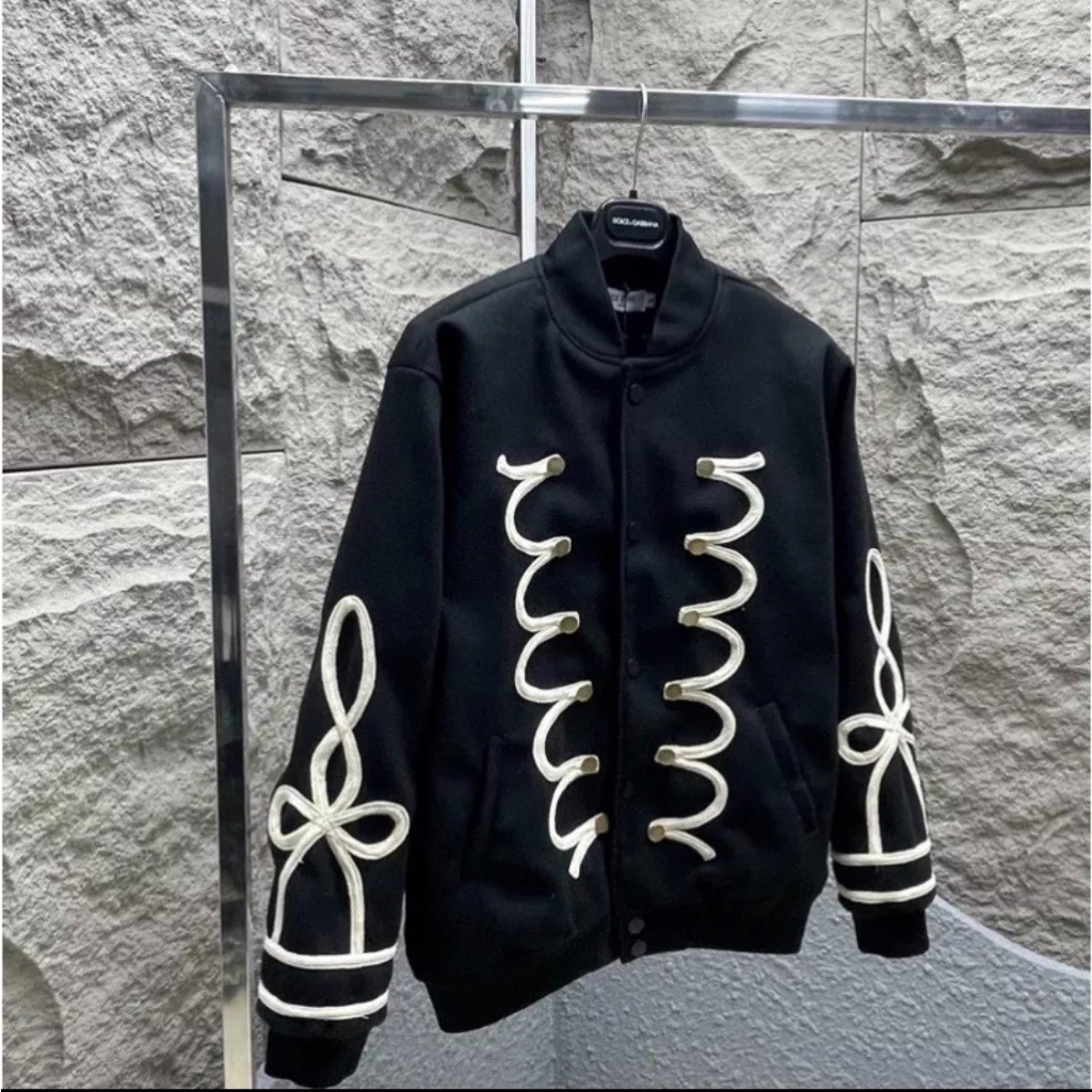 Áo Khoác Bomber Đính Dây Chất Dạ Hàn 2 Lớp - Áo Bomber Nam Nữ Đính Dây Phong Cách Boy Phố