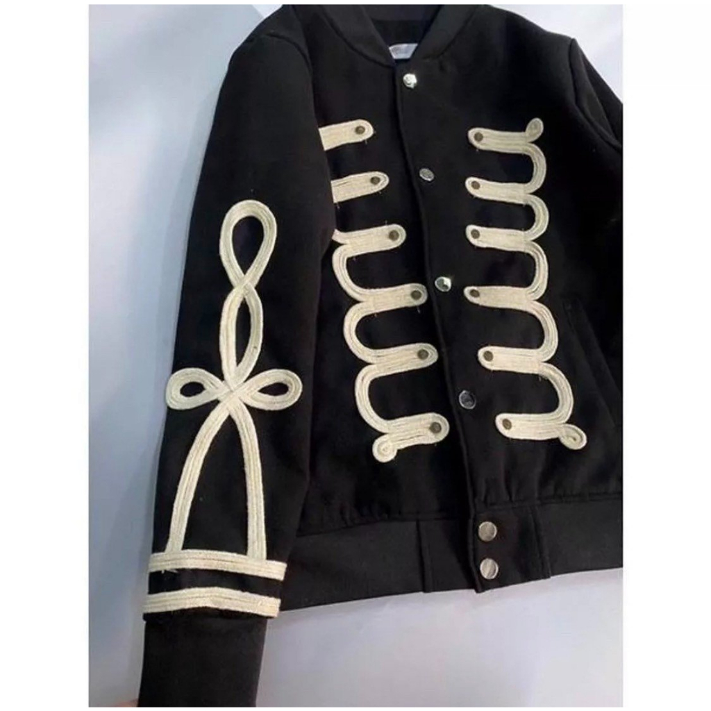 Áo Khoác Bomber Đính Dây Chất Dạ Hàn 2 Lớp - Áo Bomber Nam Nữ Đính Dây Phong Cách Boy Phố