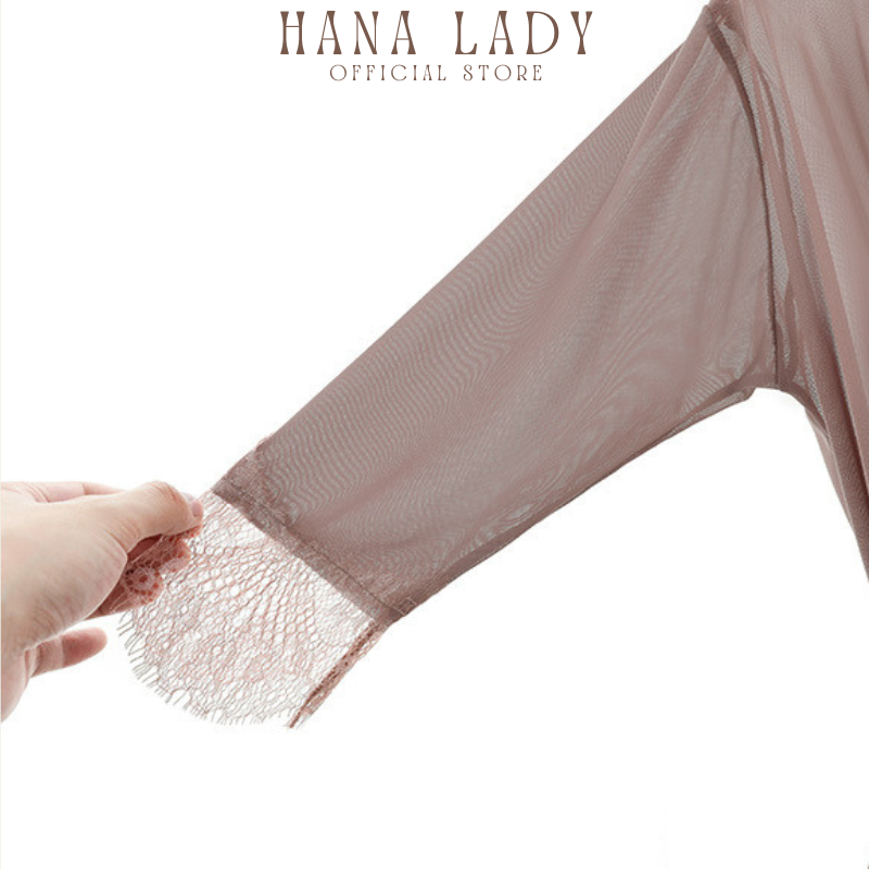 Váy ngủ áo choàng xuyên thấu chất voan lụa kèm chíp sexy Màu nâu HanaLadyStore V017