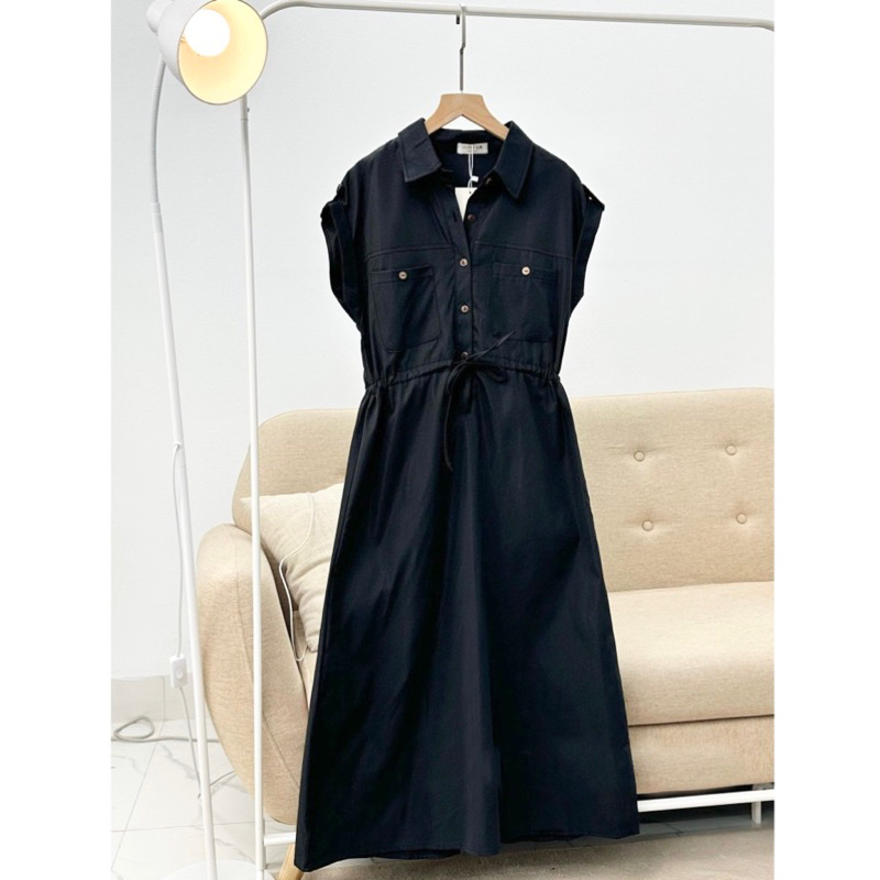 Đầm váy freesize sơ mi nút gỗ rút eo 4 màu