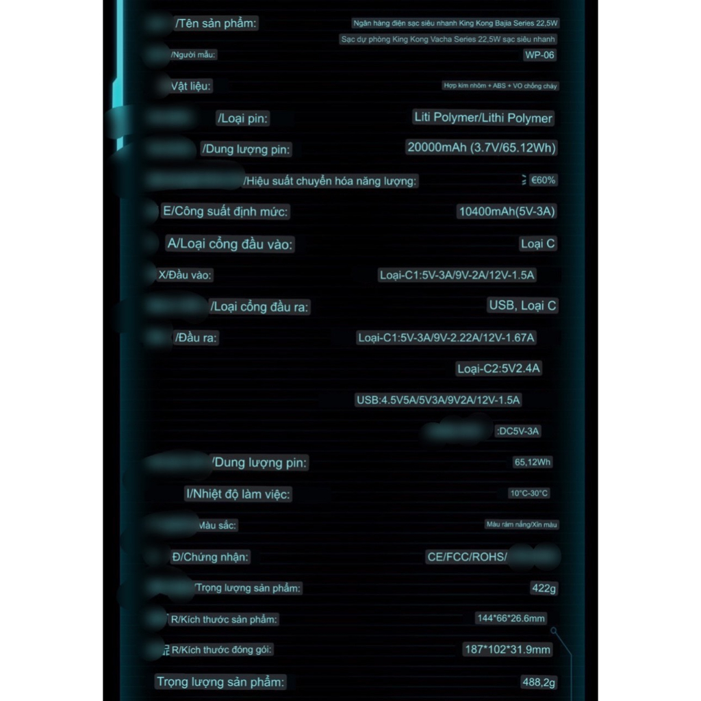 💕CHÍNH HÃNG💕 Sạc Dự Phòng pin tích điện Wekome WP 05/ 06 10000mAh/ 20.000mah sạc nhanh 20W PD 22.5W