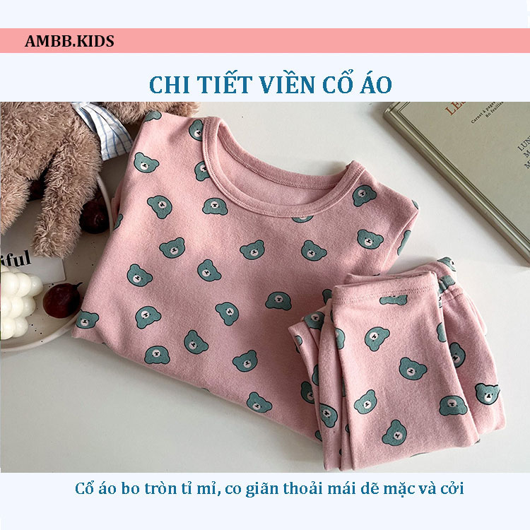 Bộ thu đông dài tay AMBB KIDS cho bé gái/ bé trai chất cotton co giãn 4 chiều, mềm mịn - Bộ ngủ thu đông cho bé