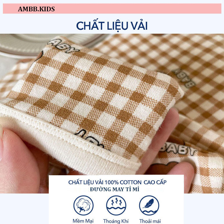 Bộ thu đông dài tay AMBB KIDS cho bé gái/ bé trai chất cotton co giãn 4 chiều, mềm mịn - Bộ ngủ thu đông cho bé