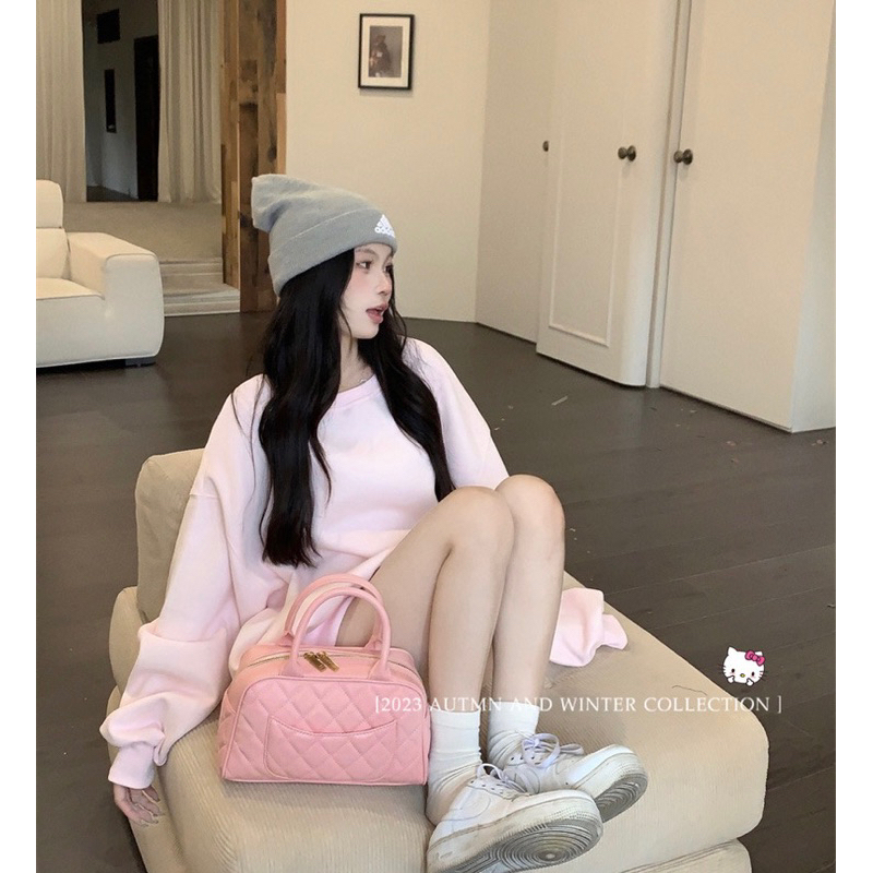 Áo sweater dài tay màu trơn in chữ dáng rộng tay bồng y ảnh chất đẹp dày dặn, áo sweatshirt nỉ unisex cho nam nữ