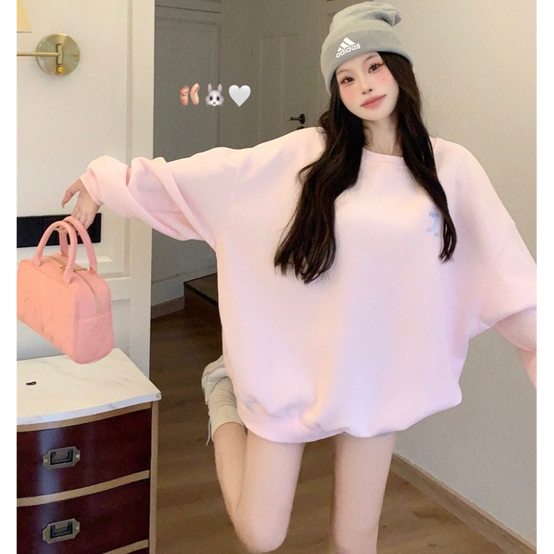 Áo sweater dài tay màu trơn in chữ dáng rộng tay bồng y ảnh chất đẹp dày dặn, áo sweatshirt nỉ unisex cho nam nữ