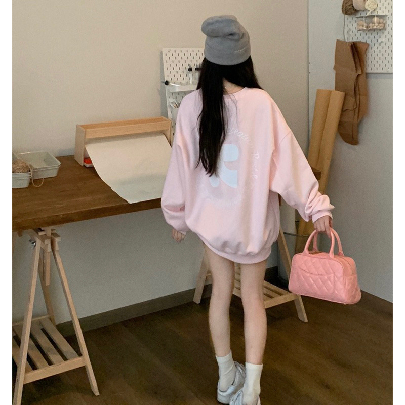 Áo sweater dài tay màu trơn in chữ dáng rộng tay bồng y ảnh chất đẹp dày dặn, áo sweatshirt nỉ unisex cho nam nữ