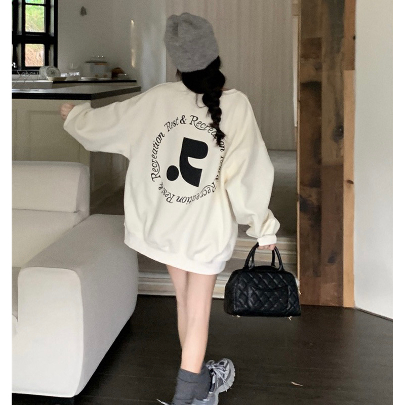 Áo sweater dài tay màu trơn in chữ dáng rộng tay bồng y ảnh chất đẹp dày dặn, áo sweatshirt nỉ unisex cho nam nữ
