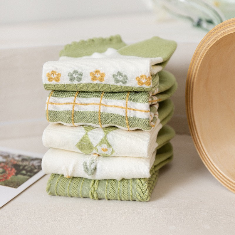 Sét 10 Đôi Tất Nữ Thiểu Thư Màu Xanh Bơ Siêu Sang Co Giãn Thoải Mái