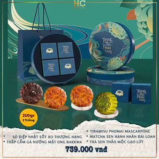 Bánh trung thu - combo 4 bánh 210g 2 trứng và trà sen kèm hộp quà sang trọng