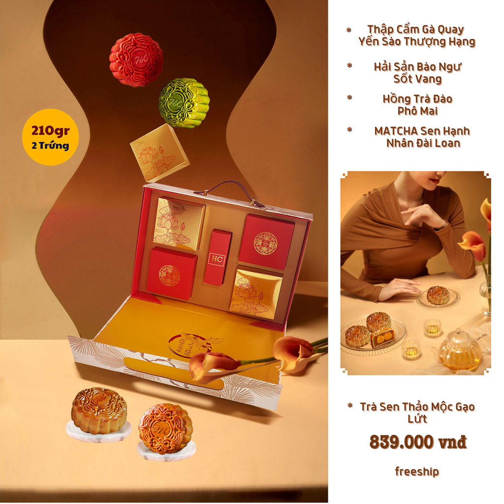 BÁNH TRUNG THU - COMBO 4 BÁNH 210G 2 TRỨNG VÀ TRÀ SEN KÈM HỘP QUÀ SANG TRỌNG (HỘP VUÔNG VALI)