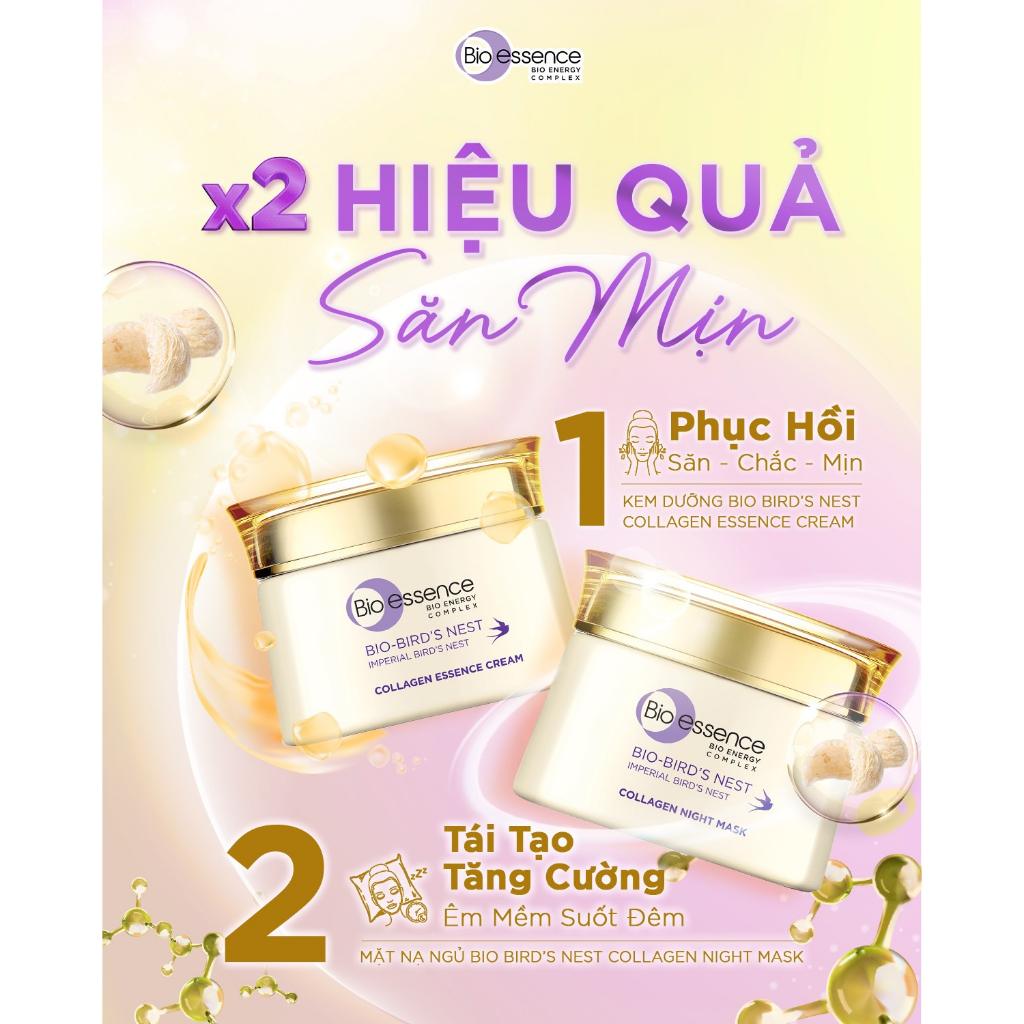 Bộ dưỡng da Bio-Essence Bio-Bird's Nest (Kem dưỡng tinh chất tổ yến & Collagen 50gr + Mặt nạ ngủ Night Mask 50gr)