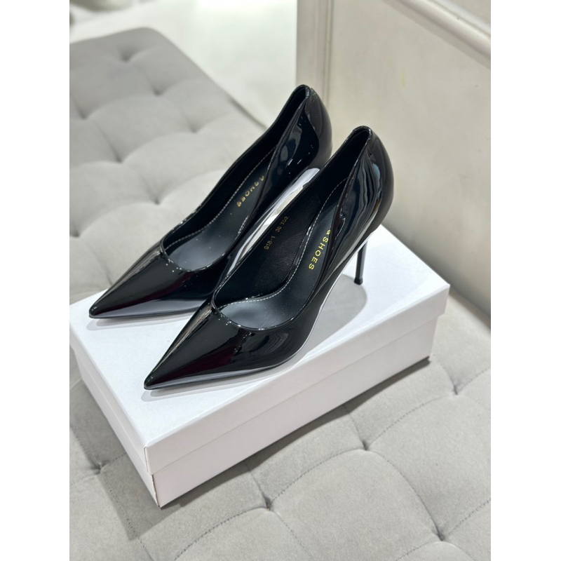 Giày cao gót da bóng mũi nhọn gót đũa cao cấp đơn giản