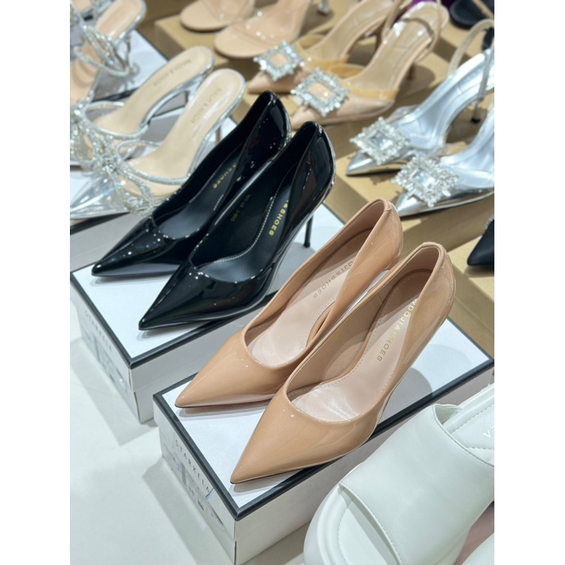Giày cao gót da bóng mũi nhọn gót đũa cao cấp đơn giản