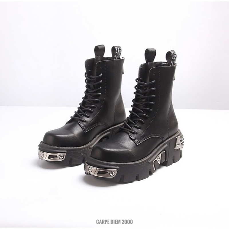 Steampunk Boots - Giày bốt giày da cao cổ nam nữ phong cách punk cyberpunk chi tiết kim loại. Đế 6cm tăng chiều cao