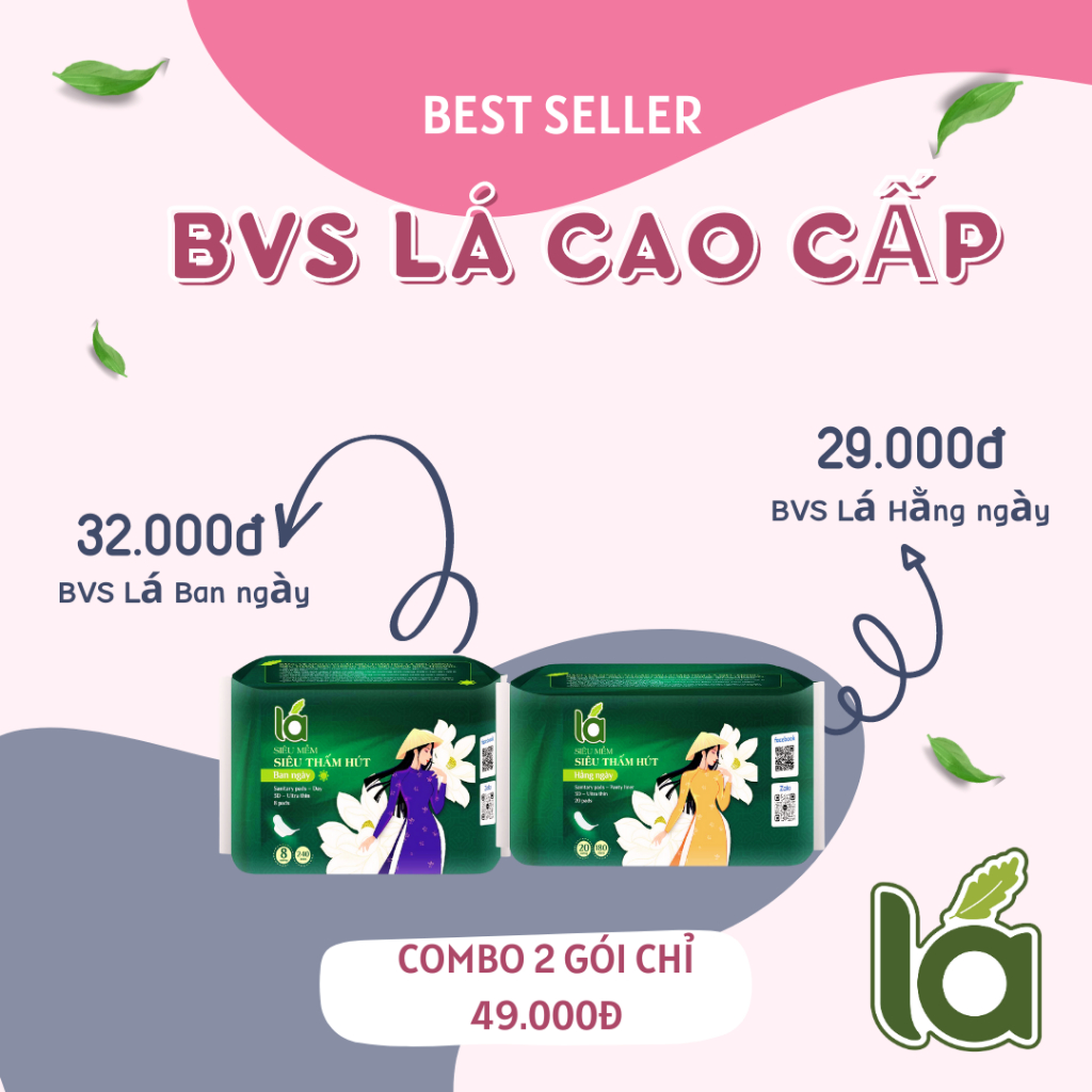 Combo BVS Lá cao cấp Ban ngày 240mm có cánh 8 miếng và BVS Lá cao cấp Hằng ngày 180mm có cánh 20 miếng