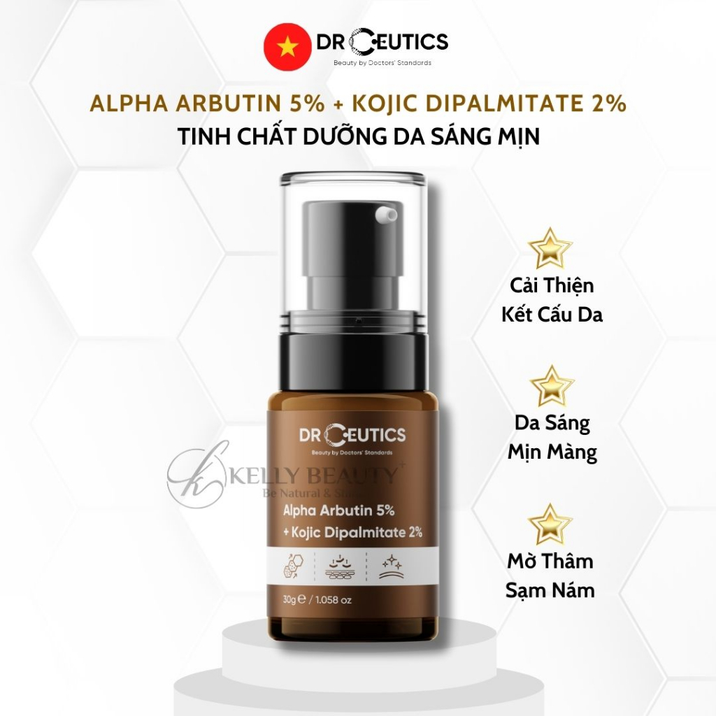 Serum Alpha Arbutin 5% + Kojic Dipalmitate 2% DrCeutics - Làm Sáng Đều Màu Da; Giảm Thâm Đen, Sạm Nám | Kelly Beauty