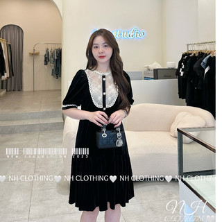 Váy nhung ren ngực viền ren sm