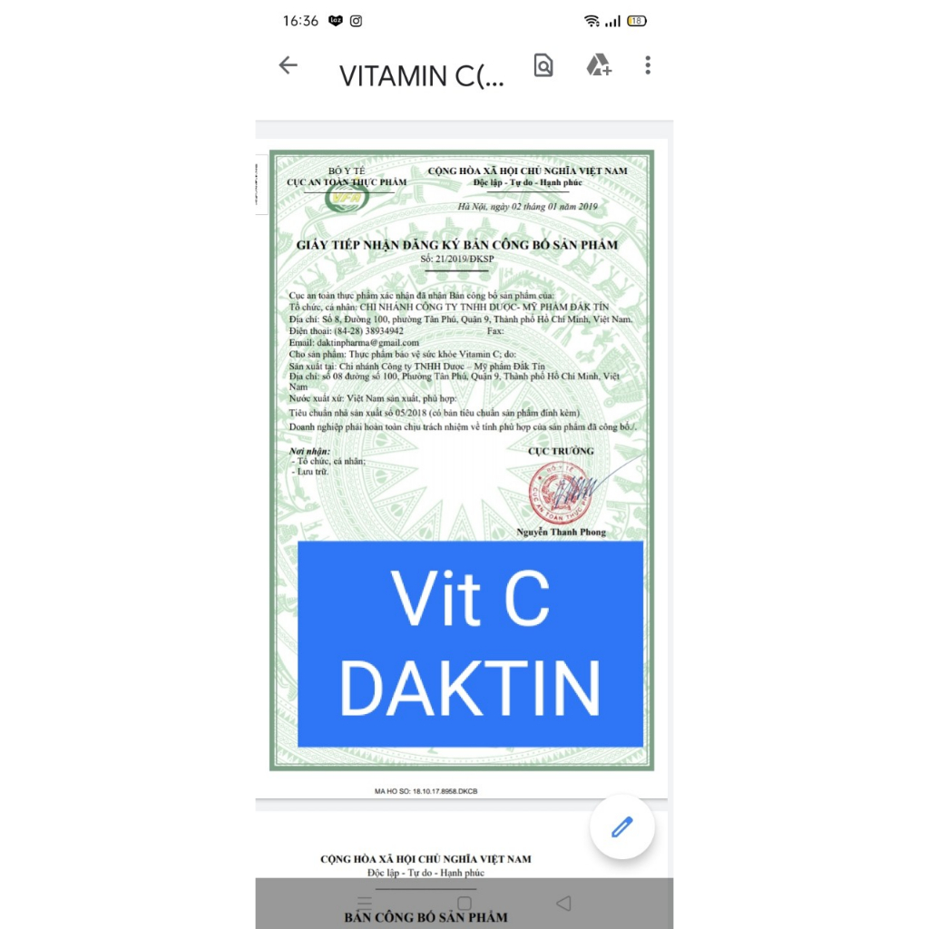 VITAMIN C Daktin Chai 100 viên giúp tăng cường sức đề kháng cho cơ thể