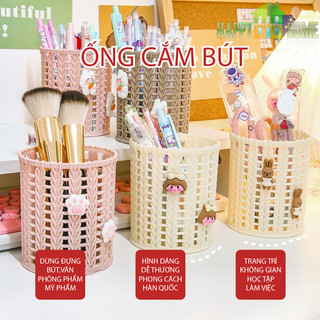 Ống cắm bút, hủ đựng bút, đồ đựng bút bằng sắt kim loại lưới nhiều màu dễ thương hình tròn